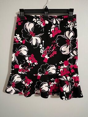 Vintage Y2K My Michelle Black Floral Slinky Knit Ruffle Skirt